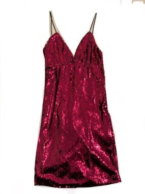 Lulu's Fuchsia Red Sequin Slip Mini Dress